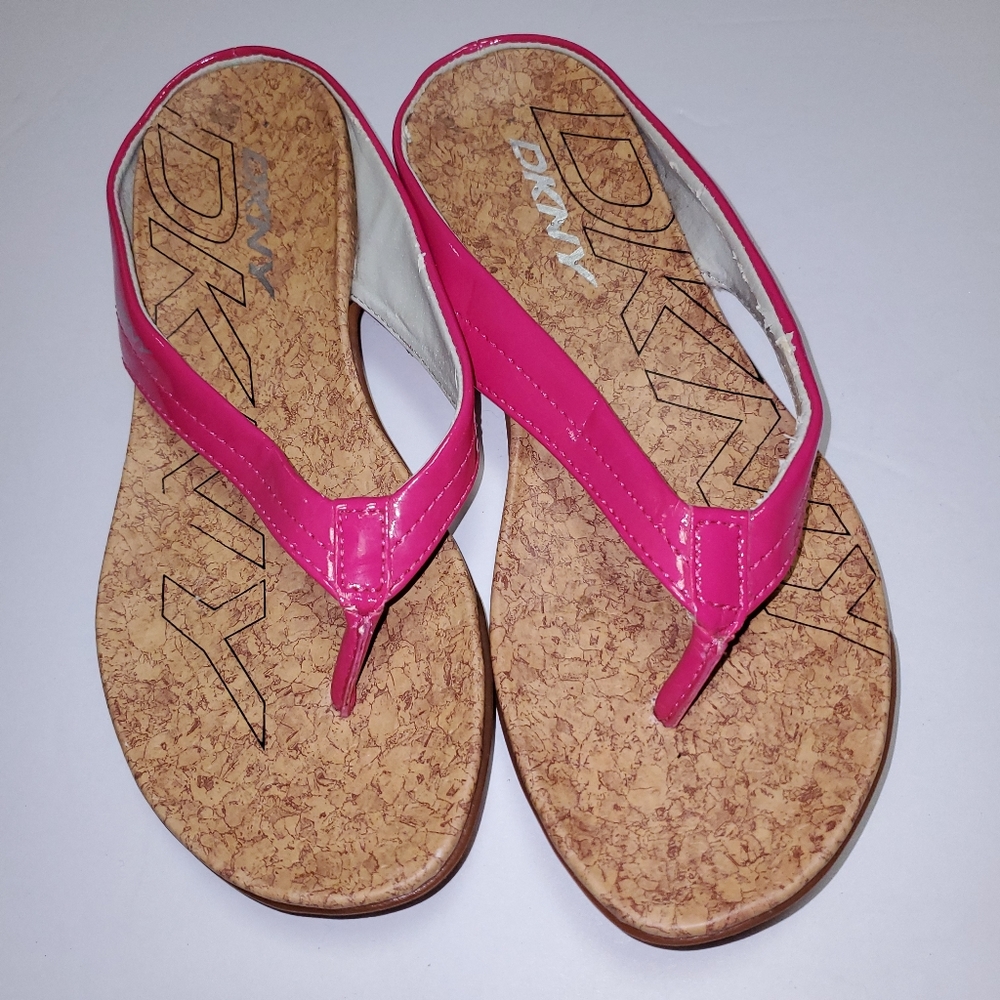 DKNY Hot Pink Cork Thong Sandles Size 6